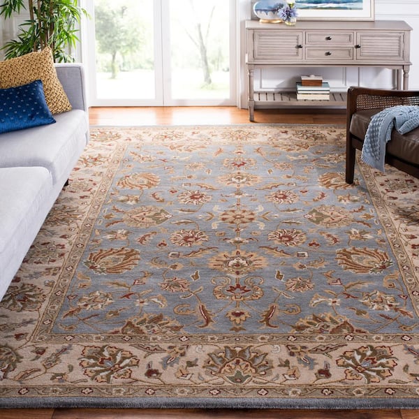 Royalty Blue/Beige 10 ft. x 14 ft. Floral Border Area Rug