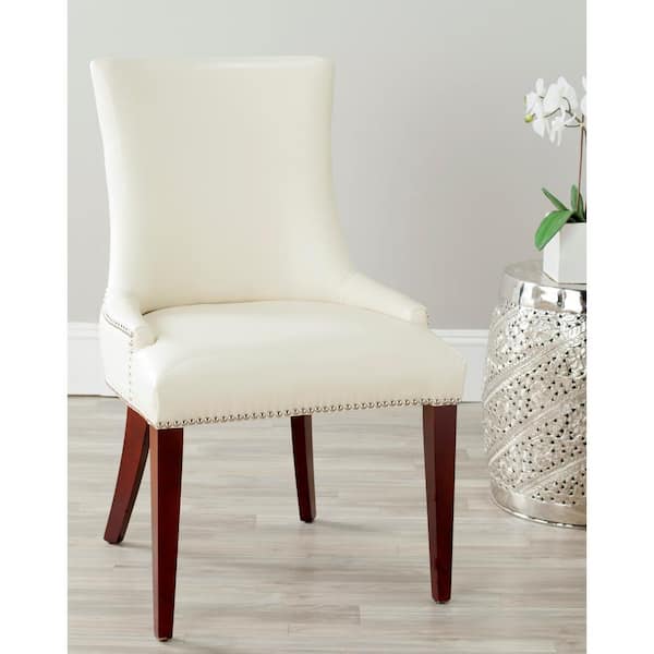 Safavieh Becca Flat Cream Leather, Cream Leather Dining Chairs