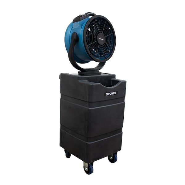 14 in. 3-Speed Misting Personal Fan in Blue with Oscillation, Water Pump, Hose and 23.7 Gal. Water Tank