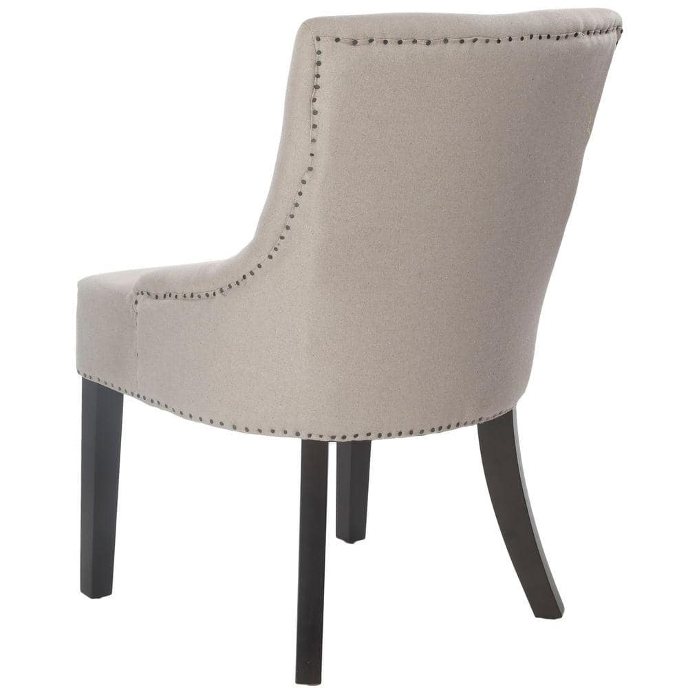 Beige Linen Upholstered Parsons Side Chair with Espresso Wood Legs