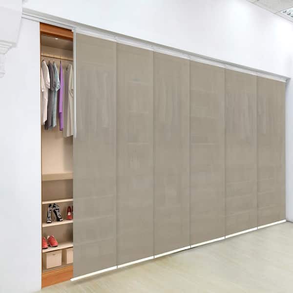 EMOH Soot 70 in.- 130 in. W x 116 in. L Adjustable 6-Panel White Single Rail Panel Track with 23.5 in. Slates