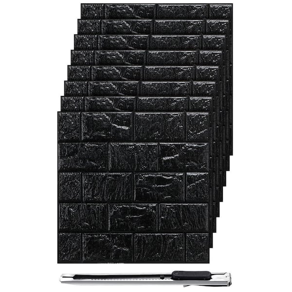 Black 3D Peel & Stick Foam Brick Wallpaper 30 Pieces 28.81sq.ft. Self-Adhesive Faux Brick Panels for Interior Wall Decor