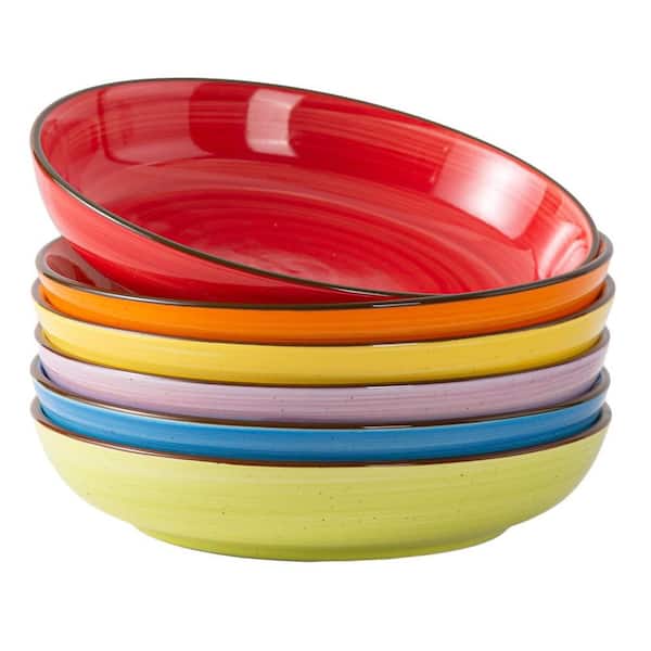 6-Pack 30 fl. oz.  Multi-Colored Porcelain Salad Bowls, Pasta Bowls, Wide and Shallow Bowls, Microwave & Dishwasher Safe