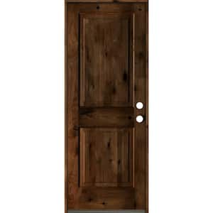 30 in. x 80 in. Rustic Knotty Alder Square Top Provincial Stain Left-Hand Inswing Wood Single Prehung Front Door