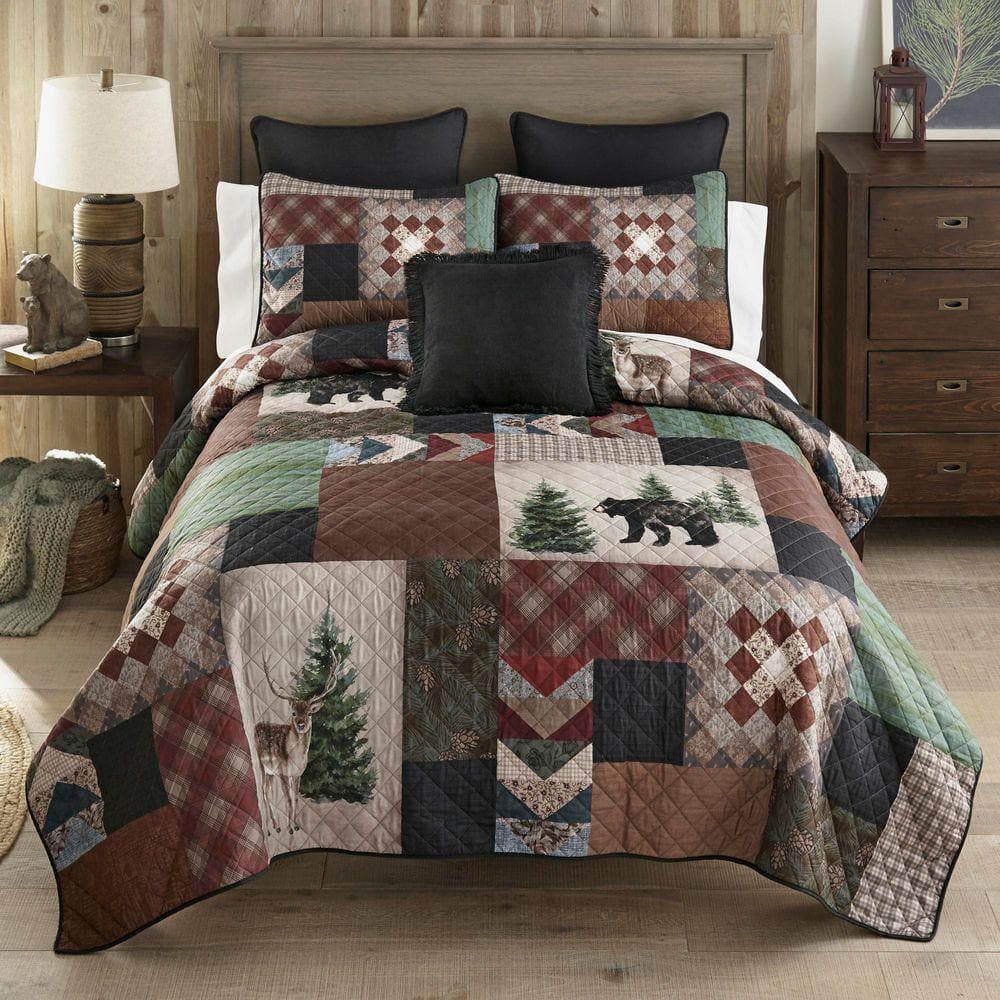 DONNA SHARP Greenwood Patch 3-Piece Brown and Green Polyester Queen ...