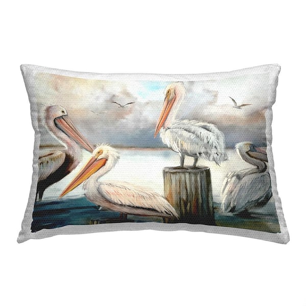 Pelicans at Seaside Grey Rectangular Outdoor Throw Pillow