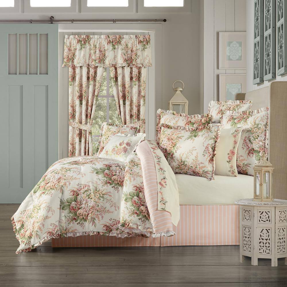 Estelle Coral and Cream Floral Square Decorative Pillow with Ruffles