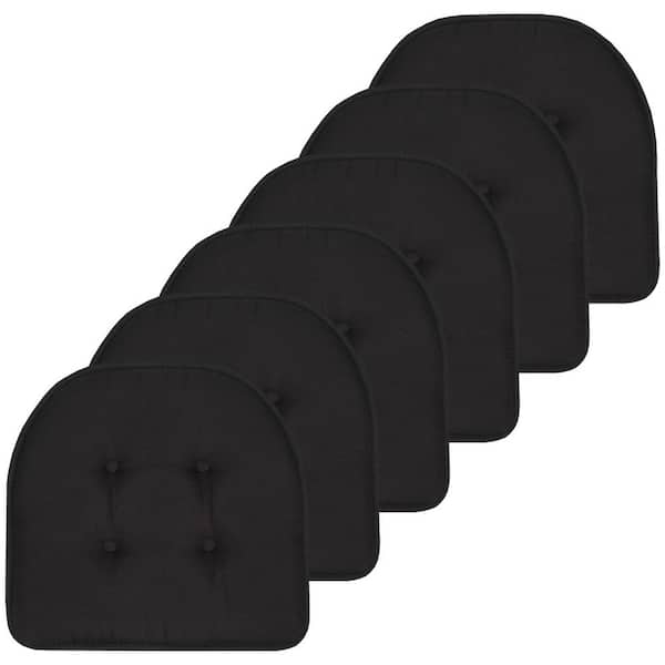 Sweet Home Collection Black, Solid U-Shape Memory Foam 17 in. x 16 in. Non-Slip Indoor/Outdoor Chair Seat Cushion (6-Pack)