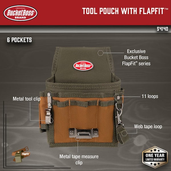 6.5 in. 9-Pocket Tool Belt Pouch with Flap Fit and Tape Measure Holder