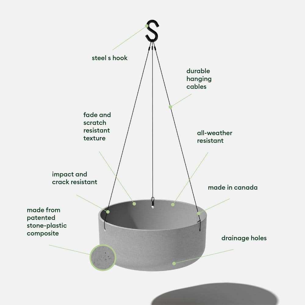 Gray Plastic-Stone Hanging Outdoor Planter Set, 14-inch