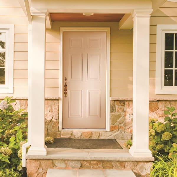 30 in. x 80 in. 6-Panel Right-Hand Inswing Primed Fiberglass Prehung Front Door on 4-9/16 in. Frame with Nickel Hinges