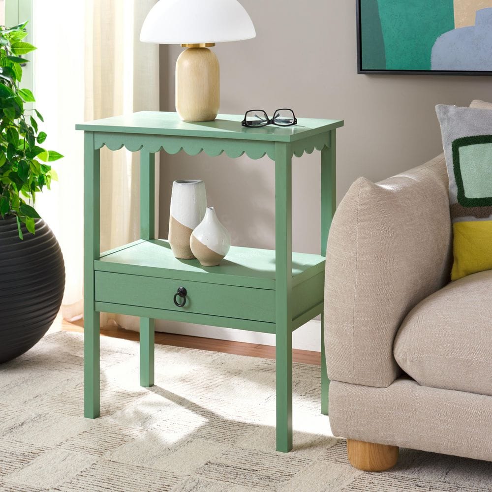 SAFAVIEH Haven 23.6 in. Sage Green Low Wood End Table with 1