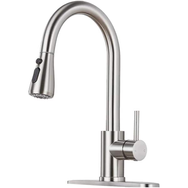 Brushed Nickel 14.2 in. H Pull Down Sprayer Kitchen Faucet with 360 ° Spout Swivel