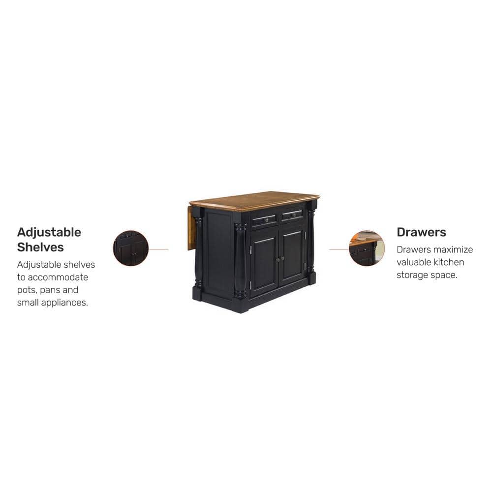 Monarch Black Kitchen Island with Hardwood Top and Drop Leaf