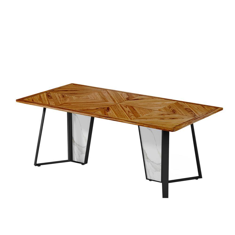 Luxury Modern Ebony Solid Wood 71 in. Rectangular Stone and Steel Pedestal Base Dining Table for Dining Room (Seats 8)