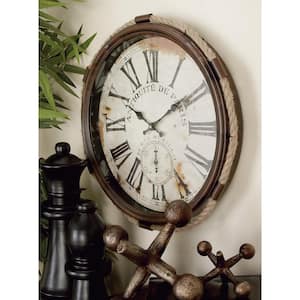 White Metal Analog Wall Clock with Rope Accents