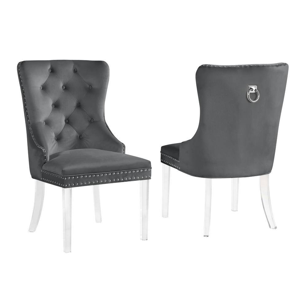 Best Master Furniture Leah Gray Tufted Velvet with Acrylic Leg Dining Chairs (Set of 2) LX904GC