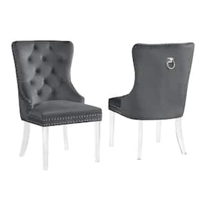 Leah Gray Tufted Velvet with Acrylic Leg Dining Chairs (Set of 2)