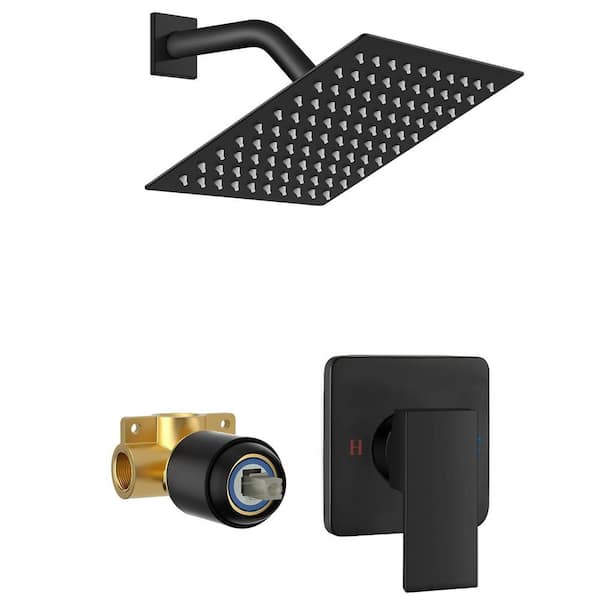 1-Spray Shower Faucet 1.8 GPM Square Wall Bar Shower Head in Matte Black