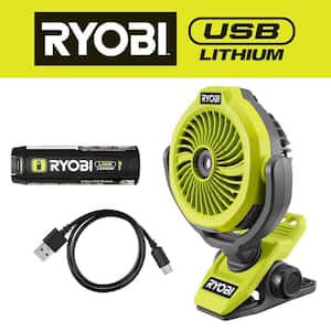 USB Lithium Cordless Ultrasonic Misting Clamp Fan Kit with USB Lithium 2Ah Battery and Charging Cable