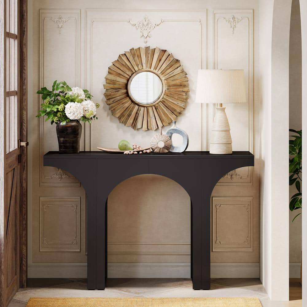 Black Wood 47-Inch Console Table with Arched Base