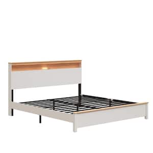Antique White Metal and Wood Frame King Panel Bed