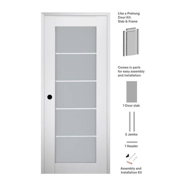 Belldinni Smart Pro 5-Lite 18 in. x 96 in. Right-Hand Frosted Glass Solid Composite White Wood Single Prehung Interior Door