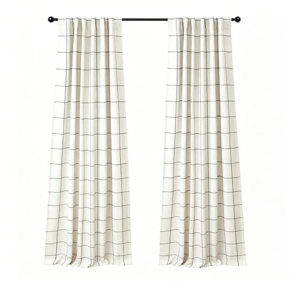 Black Polyester Plaid 52 in. W x 84 in. L Back Tab Blackout Curtain (Set of 2)