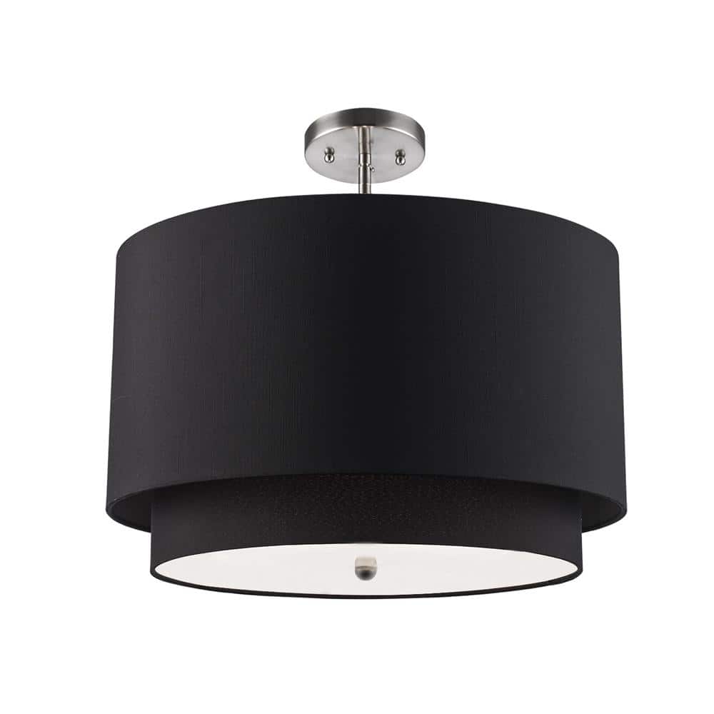 20" Black Linen Drum Pendant with Brushed Nickel Hardware