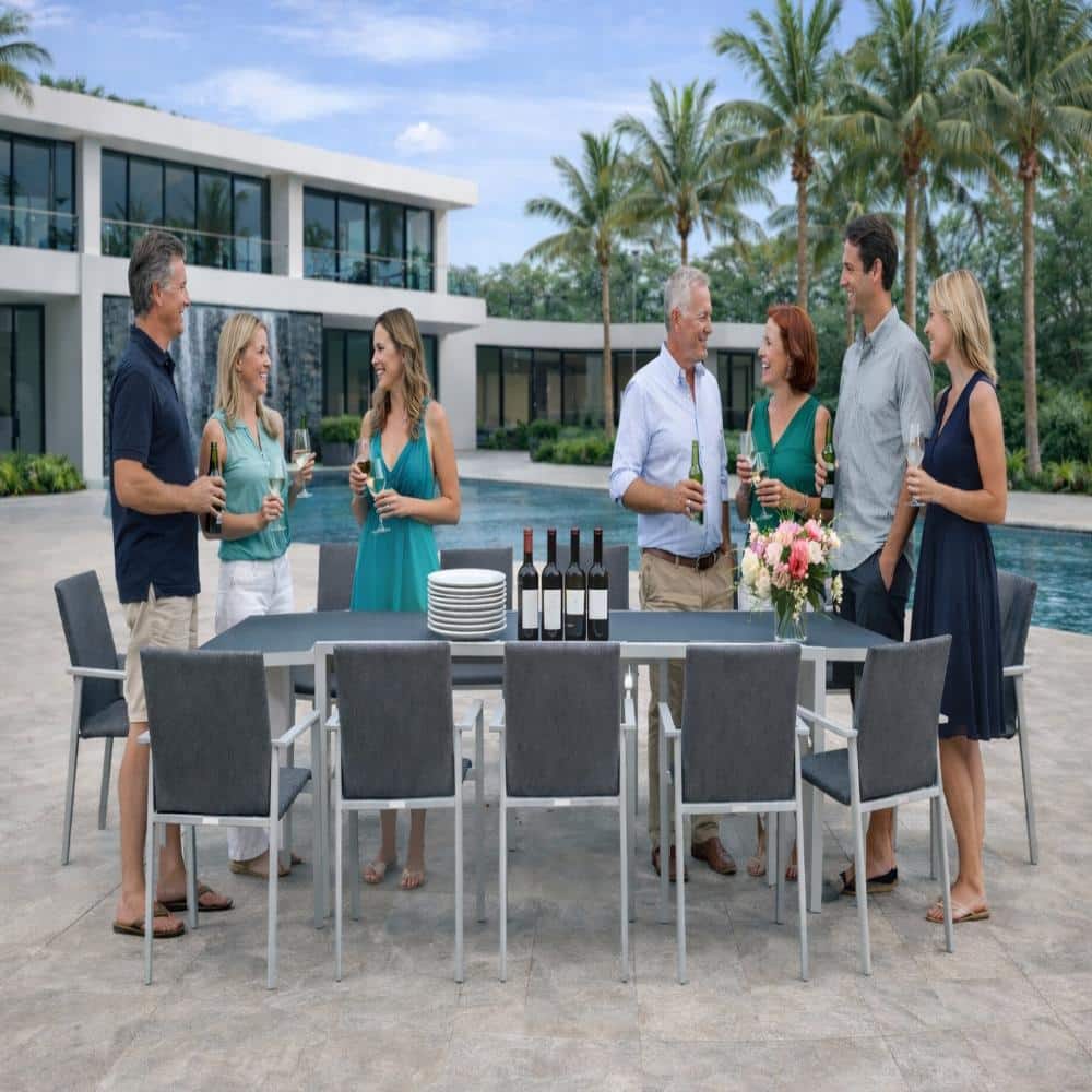 Bailey Light Grey 13-Piece Aluminum Outdoor Dining Set with Extendable Dark Glass Top Table and Padded Sling Chairs price history on PriceWatchPro
