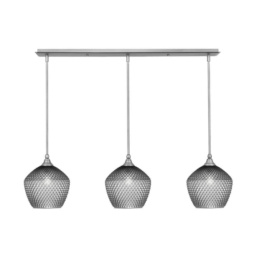 Livingston 100-Watt 3-Light Nickel Shaded Pendant Light with 9 in. Smoke Gl
