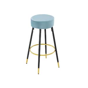 30 in. Blue Metal Frame Counter Height Bar Stools, Velvet Kitchen Stool Upholstered Dining Chair Stool (Set of 2)
