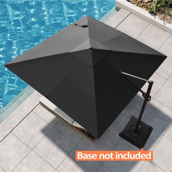 Pellebant 11 ft. x 11 ft. Square Aluminum Heavy-Duty 360° Rotation Cantilever Patio Umbrella in Black with Cross Base