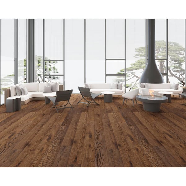 ACQUA FLOORS Neah Oak 1/4 in. T x 5 in. W Click Lock Wire Brushed Engineered Hardwood Flooring (16.7 sq.ft./case)