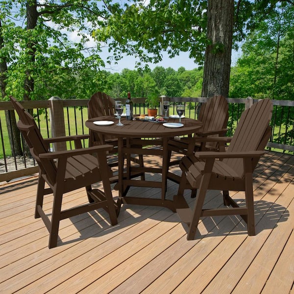 Highwood Hamilton 5-Piece Weathered Acorn Round Balcony Height Dining Set