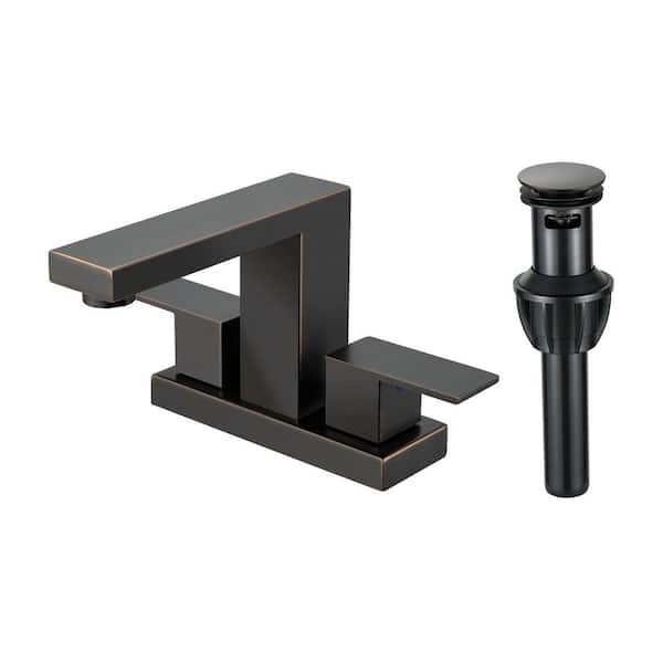 cobbe 304-Stainless Steel 4 in. Centerset Double Handle Bathroom Faucet with Drain Kit Included in Oil Rubbed Bronze