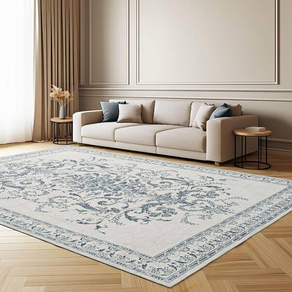 Laura Ashley Josette Medallion Chenille Sea Spray Blue 8 ft. x 10