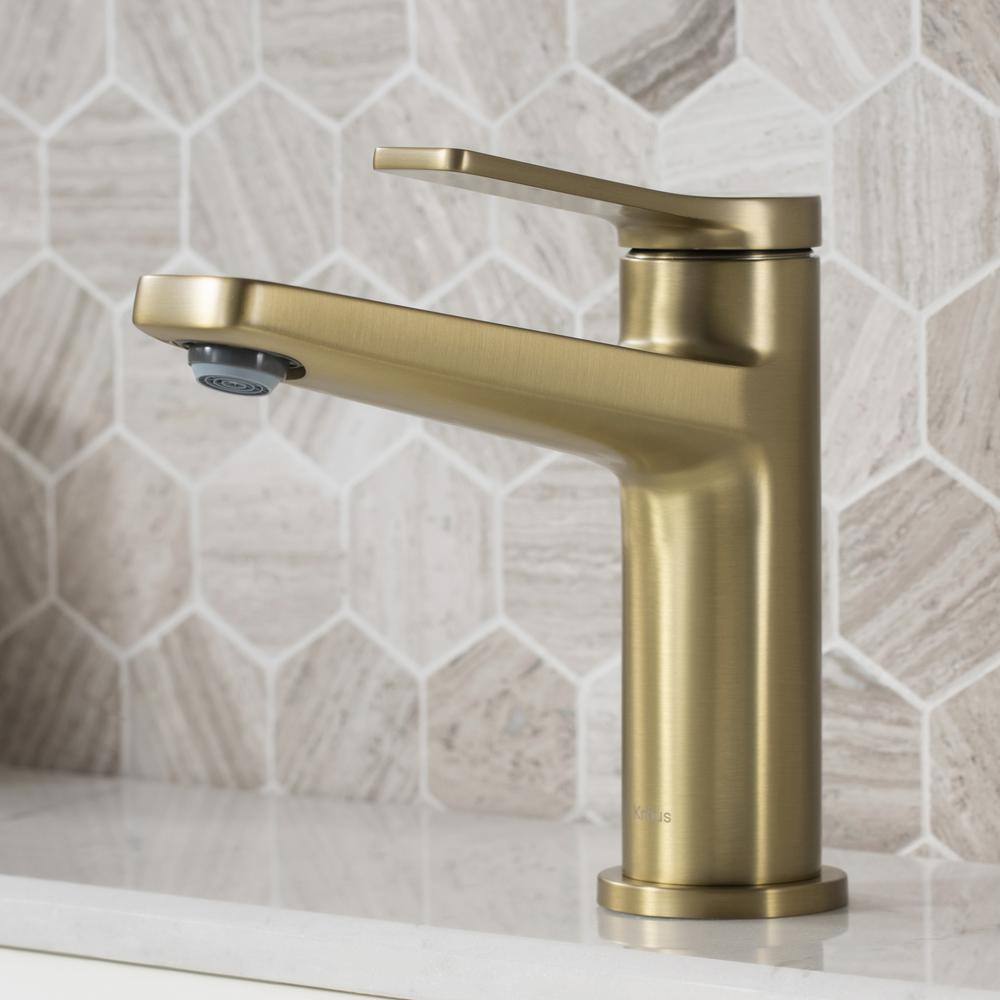 Brushed Gold Stainless Steel Single Hole Bathroom Faucet