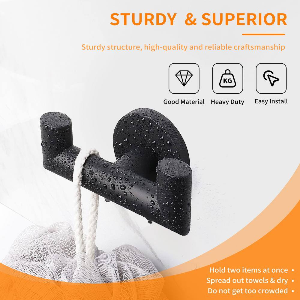 Matte Black Round Double Robe and Towel Hook Set