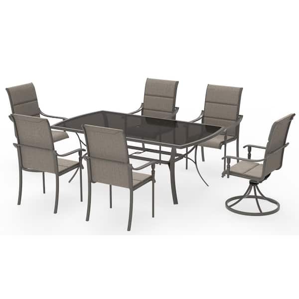 Hampton Bay Ashbury Pewter Stationary Steel Padded Sling Outdoor Dining Chair (4-Pack)