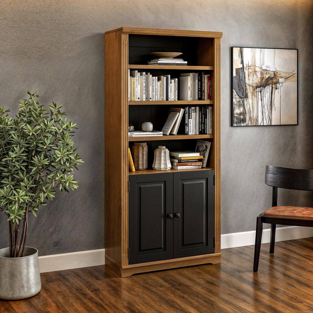 72 in. Tall Mocha Wood with Black 4 adjustable shelves, 1 Fixed Shelf Bookc