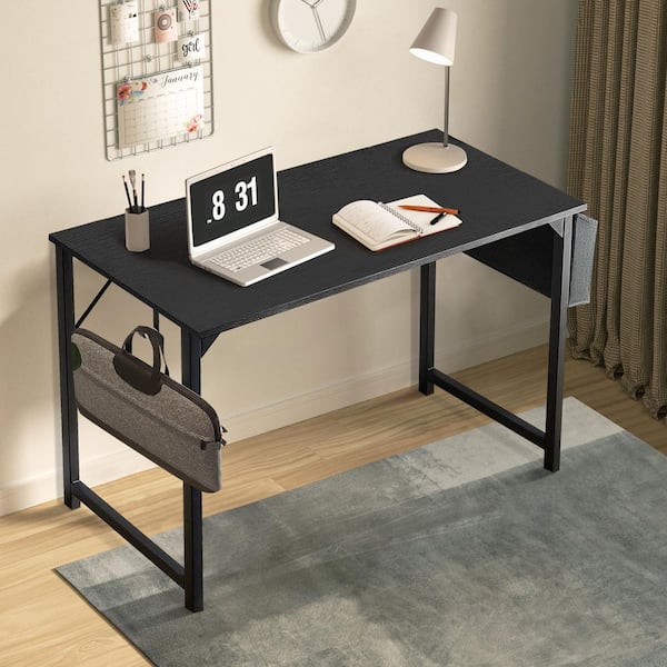 WONDER COMFORT 31.5 in. Rectangular Black Computer Desk Home Office Writing Desk with Storage Bag, Hook