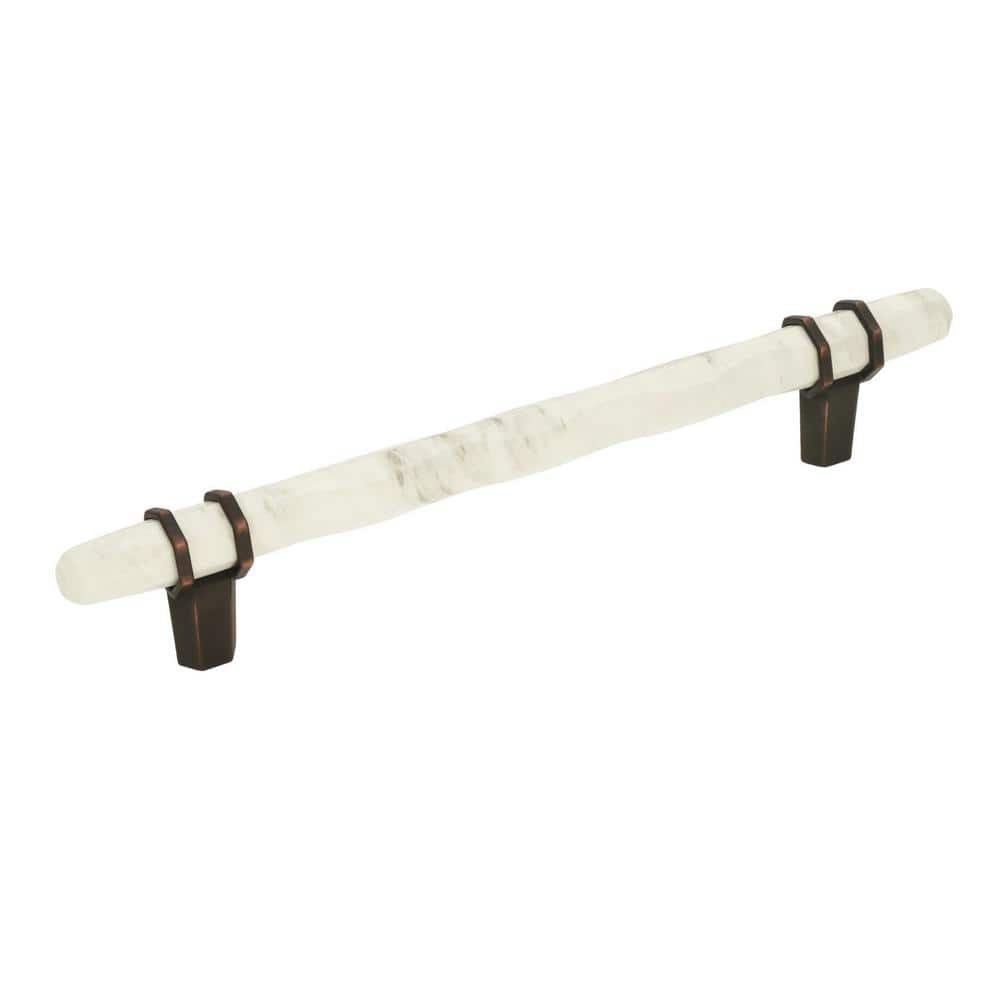 Carrione 6-5/16 in. (160mm) Modern Marble White/Oil-Rubbed Bronze Bar Cabin