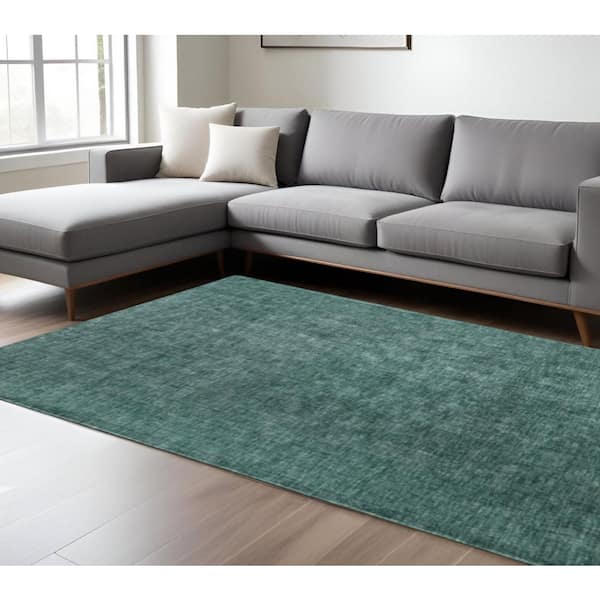 Green 9 x 13 ft. Woven Solid Color Rectangle Indoor Area Rug