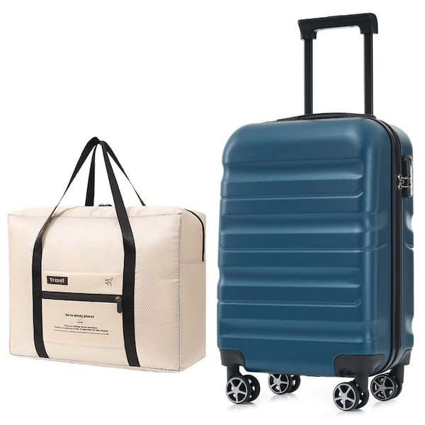 2 Bags 2-Piece Inky Blue ABS Carry-On 20" Hardside Luggage Set with Foldable Duffel Bag, 360° Dual Spinner