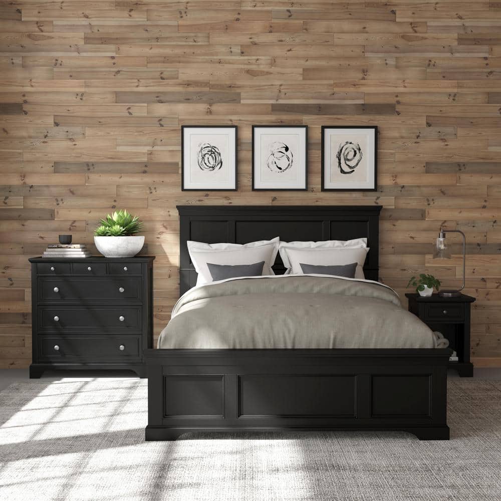 Ebony Black Queen Bed Set with Nightstand and Chest