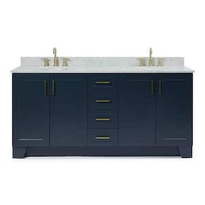 Taylor 73 in. W x 22 in. D x 35.25 in. H Double Freestanding Bath Vanity in Midnight Blue with Carrara White Marble Top