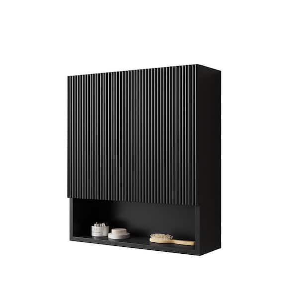 25.68 in. W x 7.87 in. D x 29.53 in. H Bathroom Storage Wall Cabinet in Black, Striped Bath Cabinet with Doors, Shelf