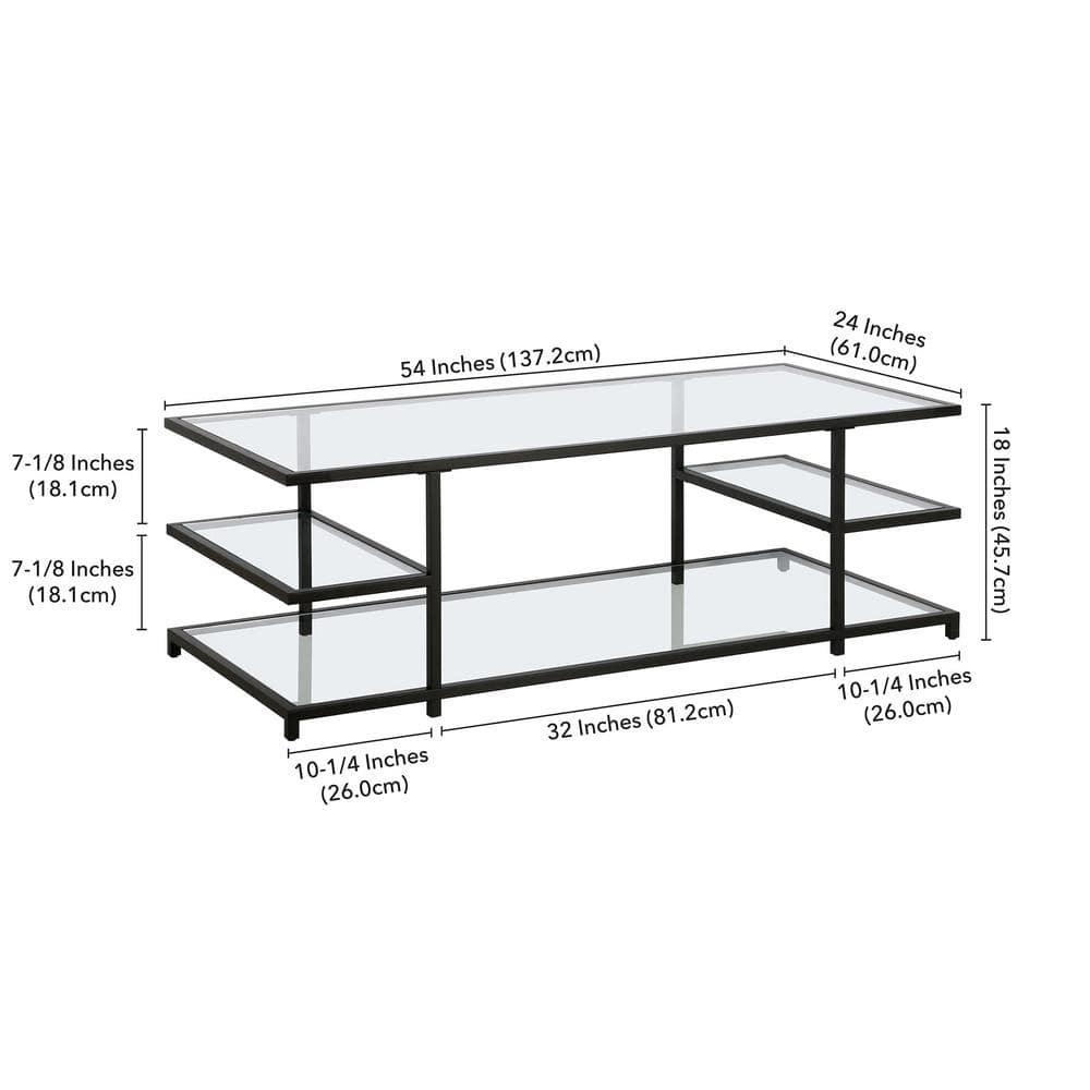 Greenwich Mid-Century Blackened Bronze 54" Glass Coffee Table