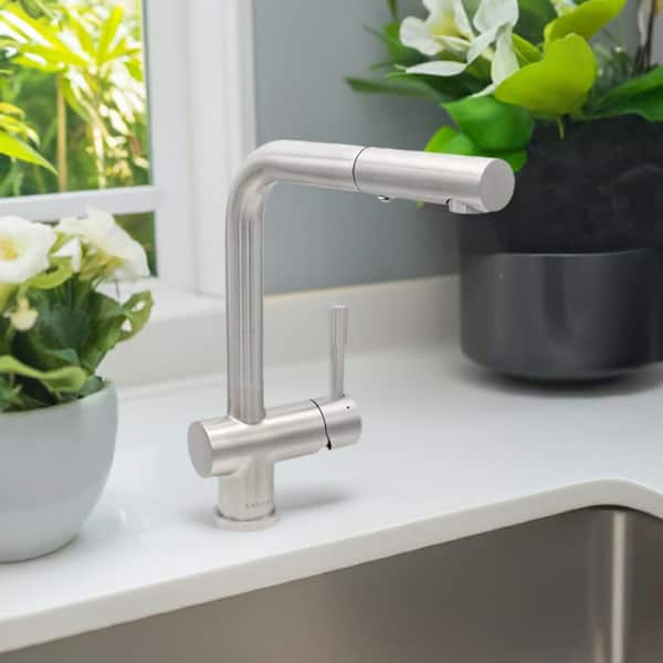 Nassau 1-Handle Pull Out Sprayer Kitchen Faucet (With Spray Feature) in Brushed Stainless